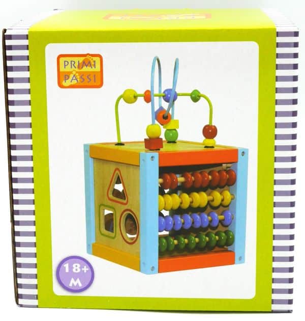 Cubo de actividades con marco de cuentas de madera Jonotoys primi passi