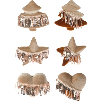 Ciondolo Ngk Natale paillettes velluto marrone 9 cm 6 assortiti | 24 pezzi