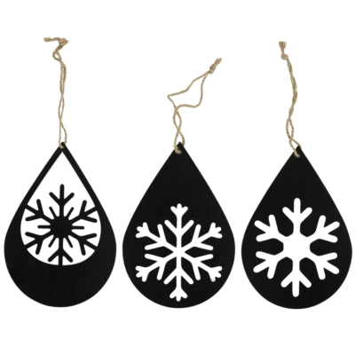 Ciondolo natalizio fiocco di neve in metallo nero 20 cm 3 assortiti | 36 pezzi