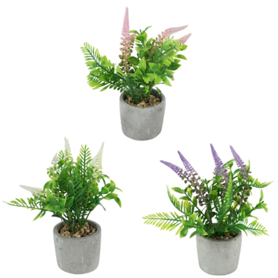 Planta de lavanda artificial en maceta de cemento 22 cm 3 surtidos | 12 piezas