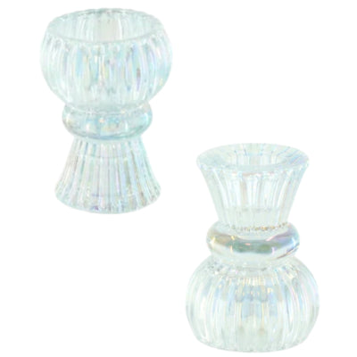 Housevitamin portavelas duo classic ribb vidrio iridiscente 8 cm | 24 piezas