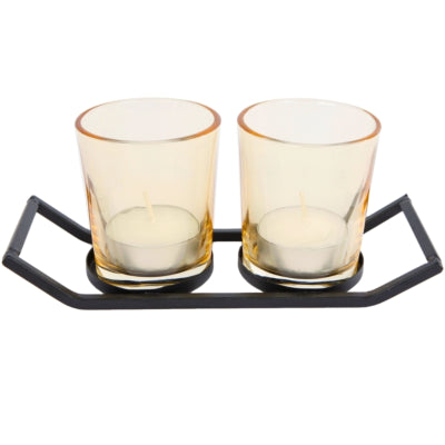Portacandela rik nero arancione 17 cm | 12 pezzi