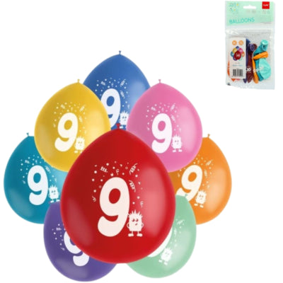 Palloncini folati campioni party pop numero 9 mix colori 23 cm 8 pezzi | 24 pezzi