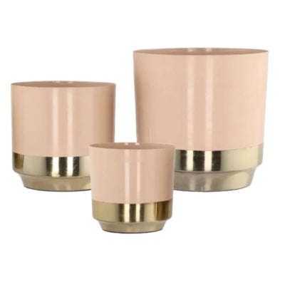 Daan macetero de madera curvada madras metal beige dorado 15 cm juego de 3 | 6 piezas