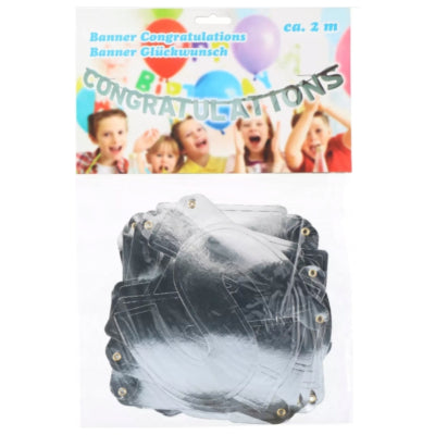 Ghirlanda congratulazioni color argento 2 m | 24 pezzi