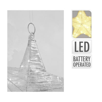 Estrella navideña LED con batería, tela plateada 30 cm | 12 piezas