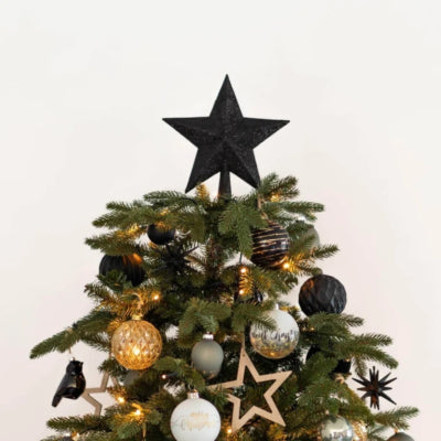 Visiera stella di Natale glitter nera 23 cm | 24 pezzi
