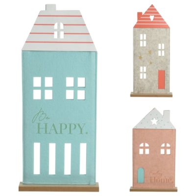 Casa decorativa sobre pie de fieltro 44 cm 3 surtidos | 6 piezas