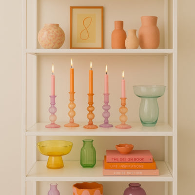 Candelabro Daan madera curvada burbujas bicolor rosa bonito 20 cm 6 surtidos | 12 piezas