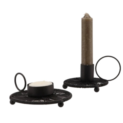 Daan portavelas de madera curvada ariana negro 12 cm | 12 piezas