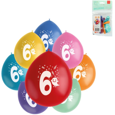 Palloncini Folat campioni party pop numero 6 mix colori 23 cm 8 pezzi | 24 pezzi
