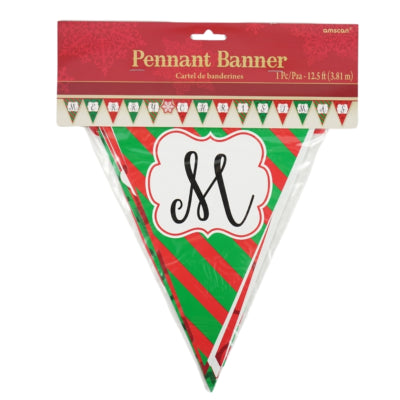Línea de bandera feliz navidad verde rojo 3,8 m | 12 piezas