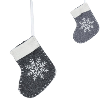 Calzino pendente natalizio grigio 10 cm 2 assortiti | 24 pezzi