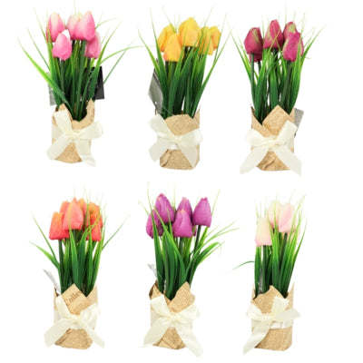 Tulipanes de flores artificiales en paquete de regalo 23 cm 6 surtidos | 36 piezas