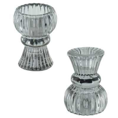 Housevitamin portavelas duo classic ribb vidrio ahumado 8 cm | 24 piezas
