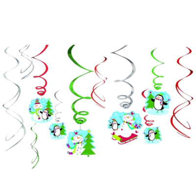 Ciondolo a spirale Amscan pupazzo di neve invernale 61 cm set da 12 | 24 pezzi