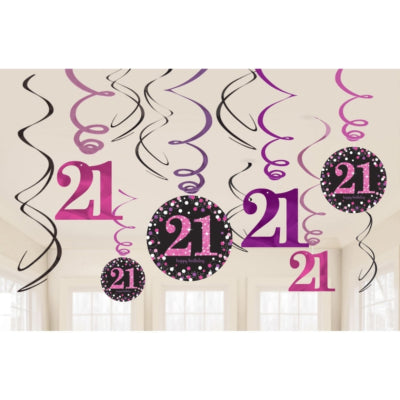 Ciondolo a spirale Amscan buon compleanno 21 anni 61 cm set da 12 | 48 pezzi