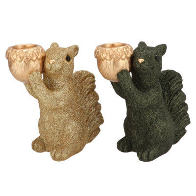 Daan ciotola in legno curvato scoiattolo jingle in piedi verde oro 16 cm 2 assortiti | 6 pezzi