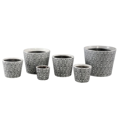 Ptmd macetero beire m estampado ikat blanco y negro 12 cm | 12 piezas