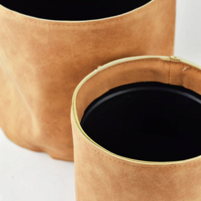 Maceta imitación cuero marrón coñac 21,5 cm juego de 2 | 4 piezas