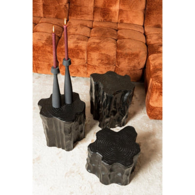 Ptmd mesa auxiliar fennah tocón de árbol aluminio negro 37 cm | 2 piezas