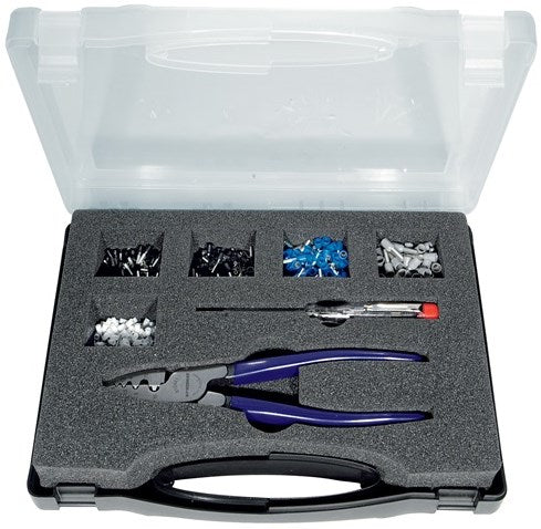 Gama de casquillos Promat tecwerk | 502 piezas 0,50-4,00 mm² | alicates para probador de fases | estuche surtido - 4000810404