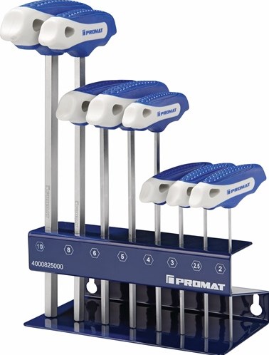 Promat tecwerk Set chiavi a L | SW da 8 pezzi 2-10 | con maniglia a croce | nel supporto da banco - 4000825000
