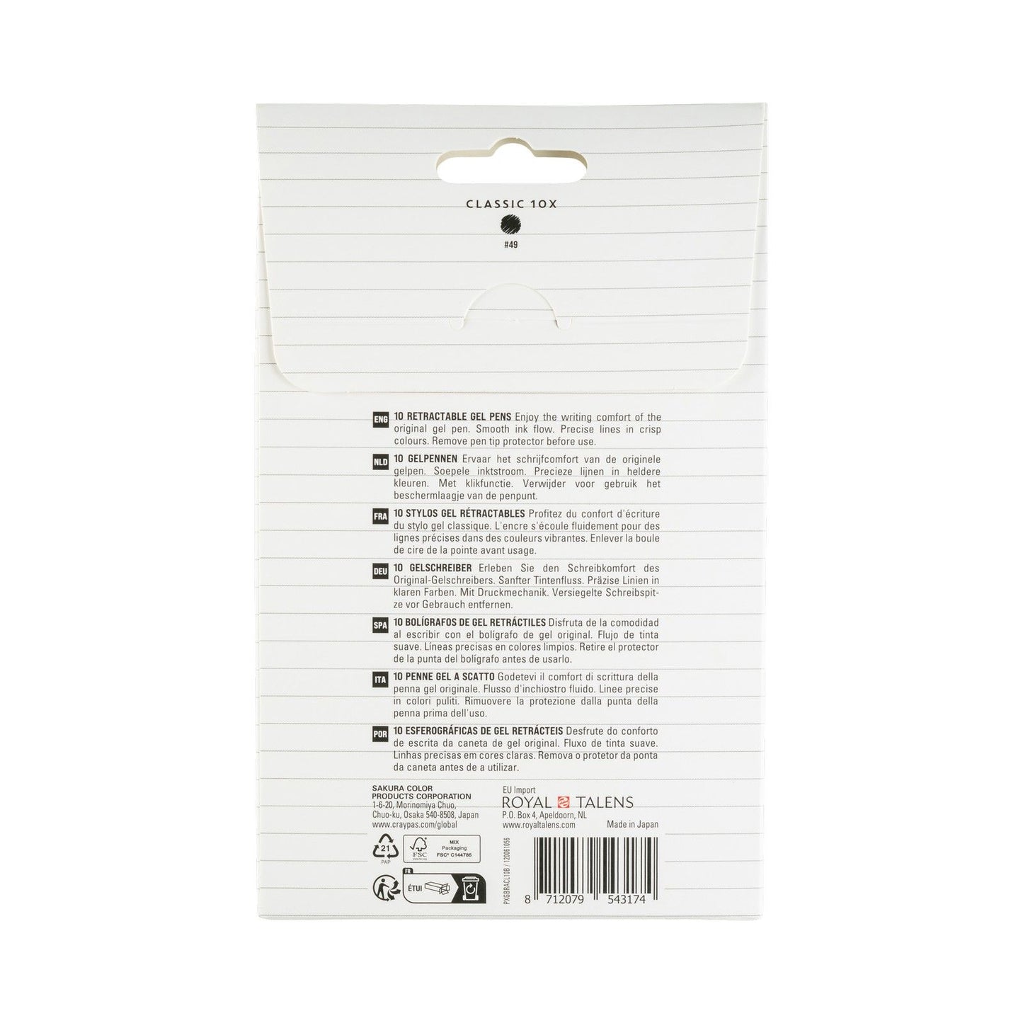 Sakura • set classico retrattile gelly roll nero 10 pezzi