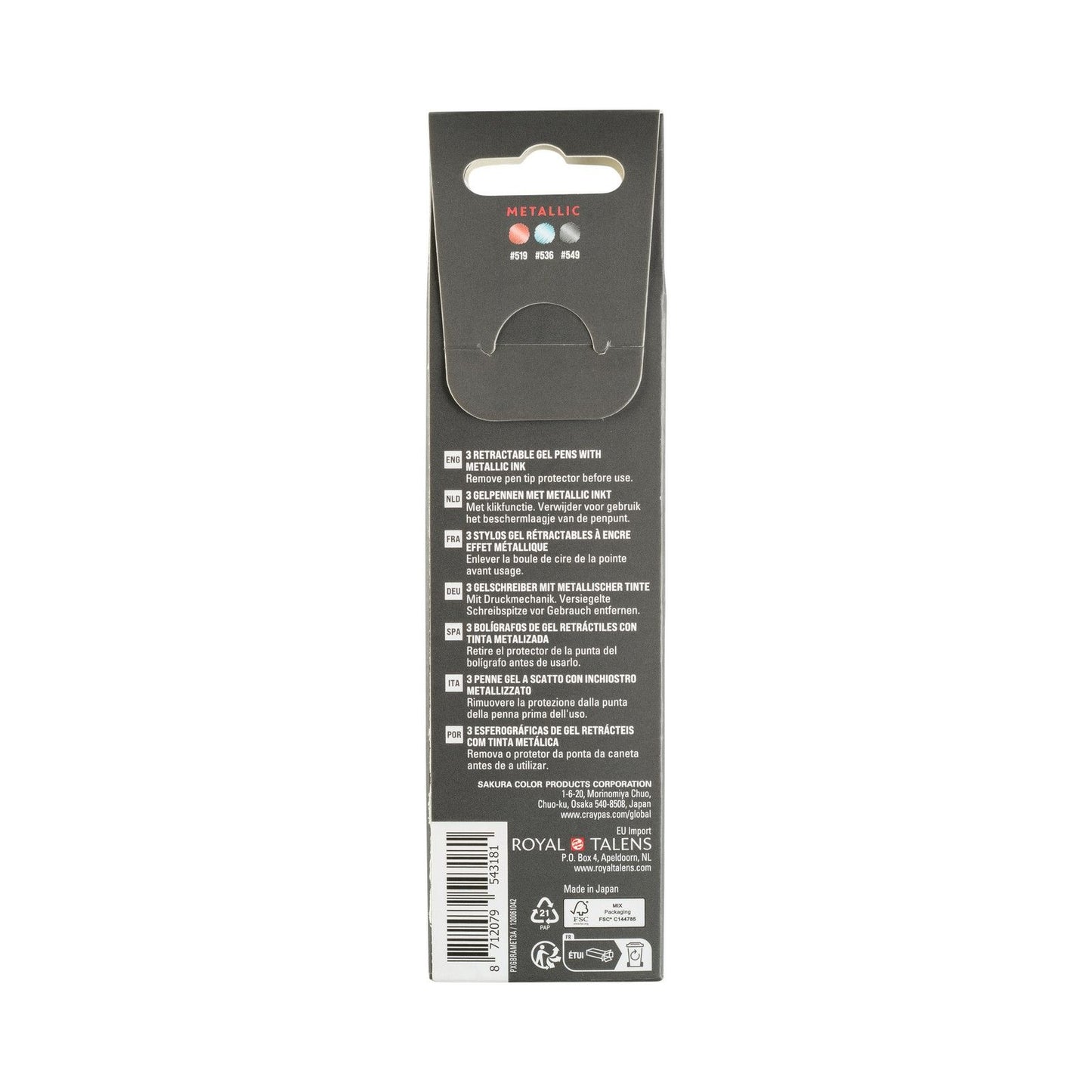Sakura • gelly roll retractil metalizado set rojo azul negro 3uds