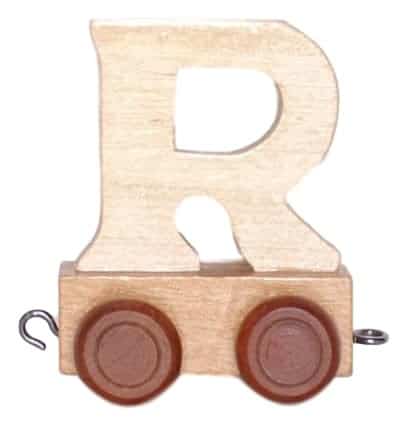 Carta de madera R con ruedas de 6 cm de altura