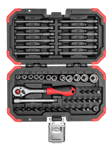 Bitset rojo gedore con ratel de 51 piezas