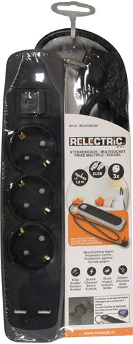 Regleta eléctrica 1,5 m 3 vías 2x USB - relec492220 relec492220