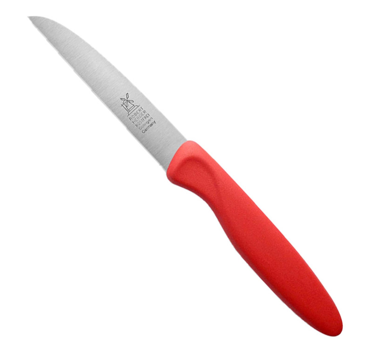 Coltello spelucchino Herder in acciaio inossidabile da 85 mm con manico rosso