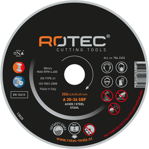 Disco da taglio grande Rotec per acciaio | 350 x 3,0 x 25,40 mm 786.3502