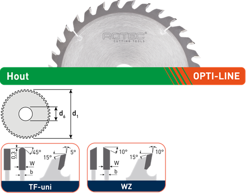 Hoja de sierra circular Rotec opti-line hm para máquinas portátiles | ø160x2,2x20 | z=48 | tf-uni - 553.0132