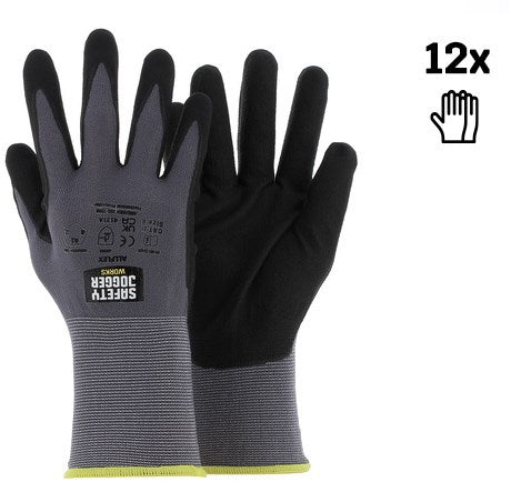Guantes de seguridad Ty Safe Jogger con máxima destreza | 12 piezas | negro | talla 11 - allf06011