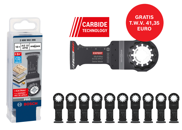 Accesorios bosch starlock aiz 32 apib bim, madera+metal, curvo-tec 32 x 50 - paquete de 10 piezas + expert aiz 32 apilt - 2608902398