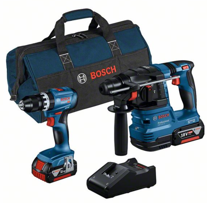 azul bosch | paquete combinado | gsb 18v-45 + gbh 18v-22 | 18v | 2 x 4.0ah + cargador | en bolsa - 0615a50039