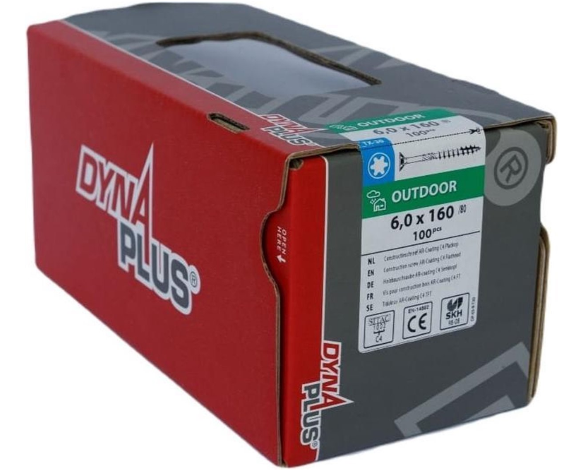 Vite da costruzione Dynaplus rivestimento AR testa piatta filetto parziale + punta tagliente torx tx30 6.0x160 80 | 100 pezzi - 0281.08.51201