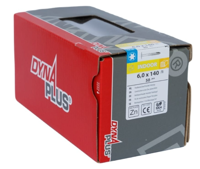 Tornillo construcción madera Dynaplus contracabeza galvanizado rosca parcial + punta de corte torx tx30 6.0x140 70 | 50 piezas - 0286.01.51001
