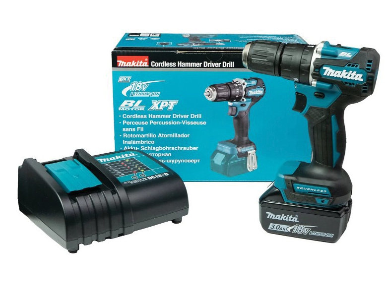 Makita dhp487sf trapano/avvitatore a percussione 18v brushless 3,0 ah batteria (1 pz), caricabatterie