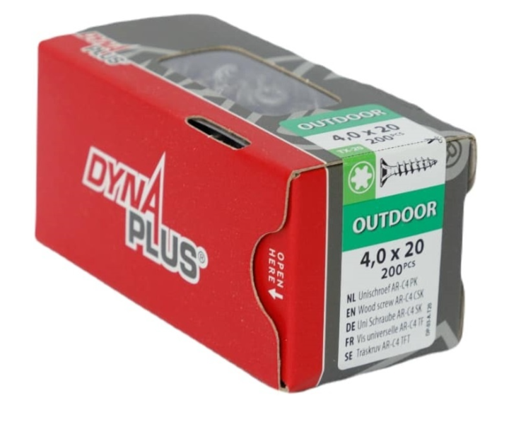 Tornillo uni Dynaplus tornillo para aglomerado revestimiento ar cabeza plana rosca completa torx tx20 4.0x20 | 200 piezas - 0281.08.25001