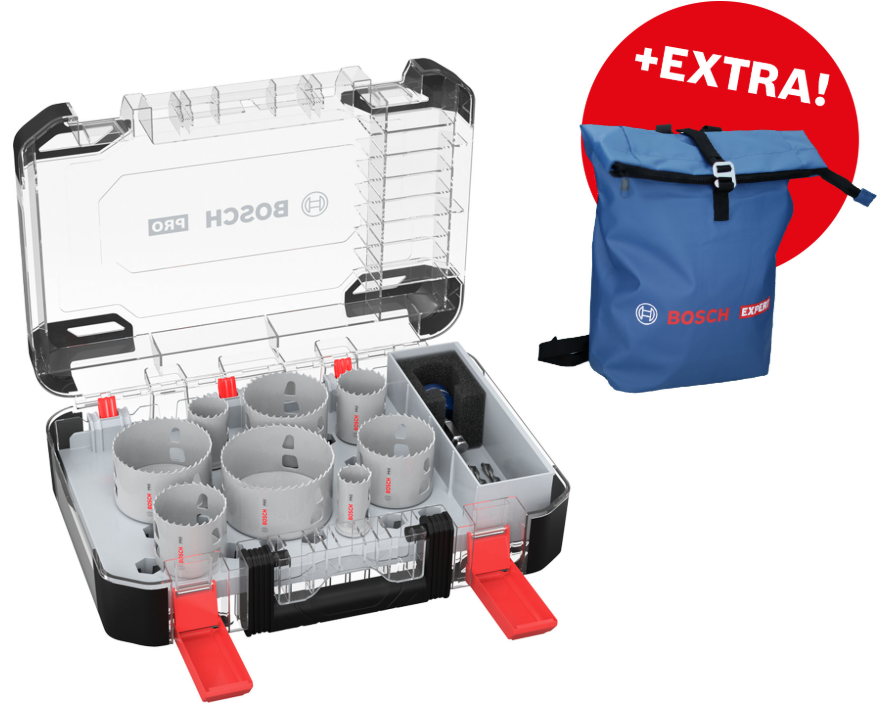 Juego de sierras perforadoras con accesorios Bosch | 11 piezas | incluido mochila - 061599766l