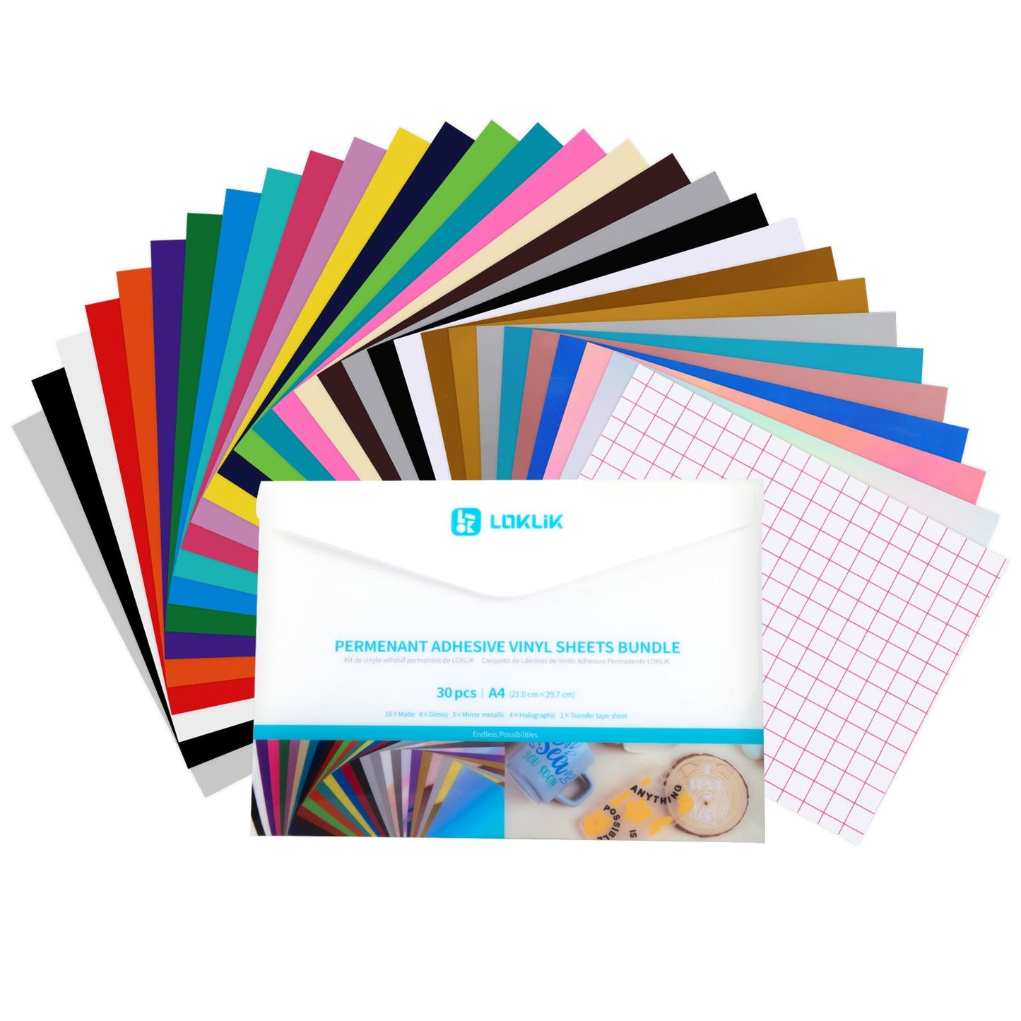 Loklik • hojas de vinilo autoadhesivas permanentes multipack a4 surtido 30x