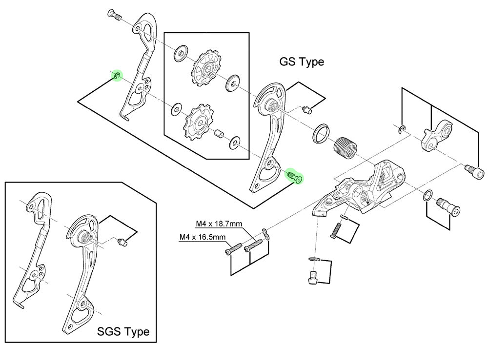Perno de polea guía Shimano para RD-M980 M985