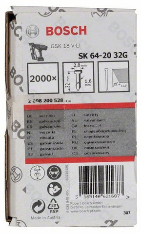 Bosch accesorios clavo con cabeza avellanada sk64 20 32g - 2608200528