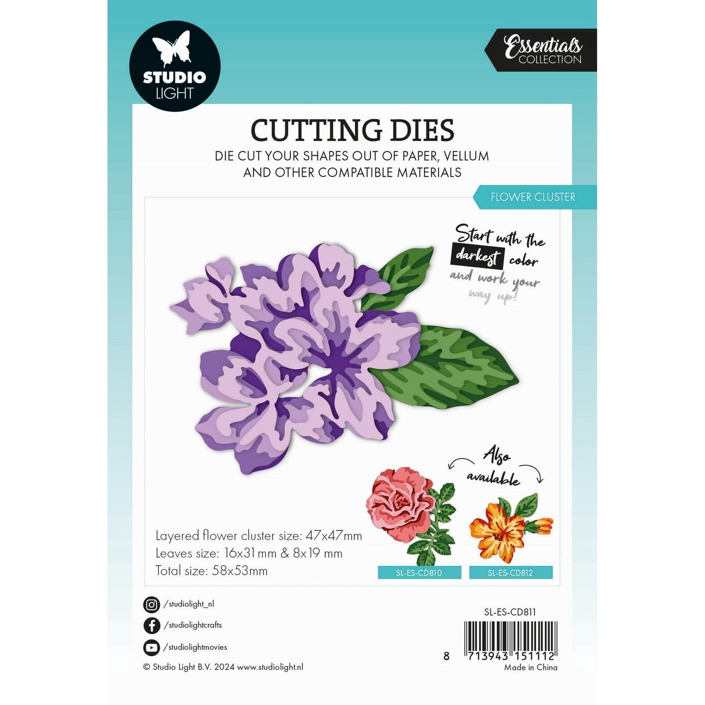 Luz de estudio • troqueles de corte esenciales en capas - racimo de flores