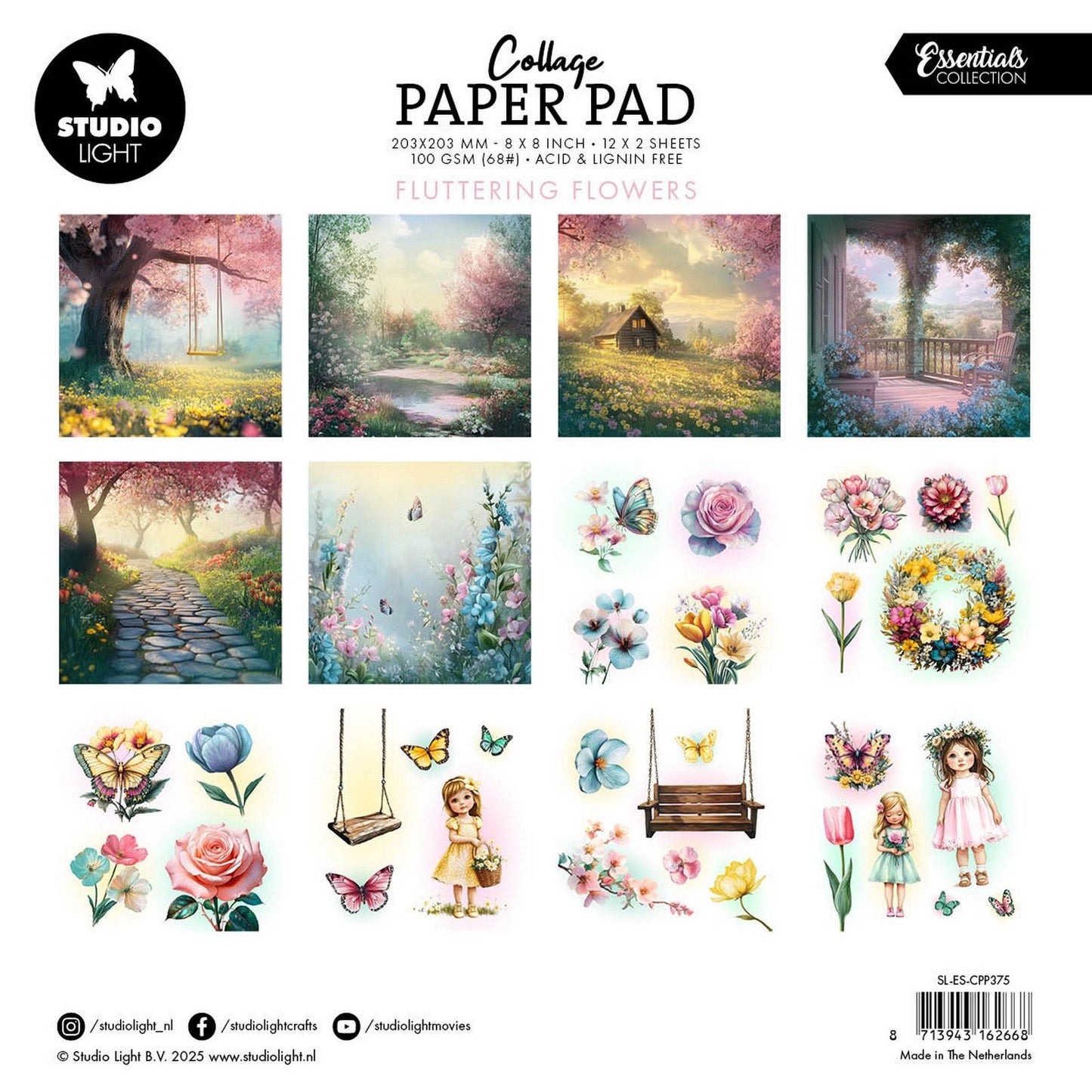Luce da studio • blocco di carta per collage essenziale con fiori svolazzanti