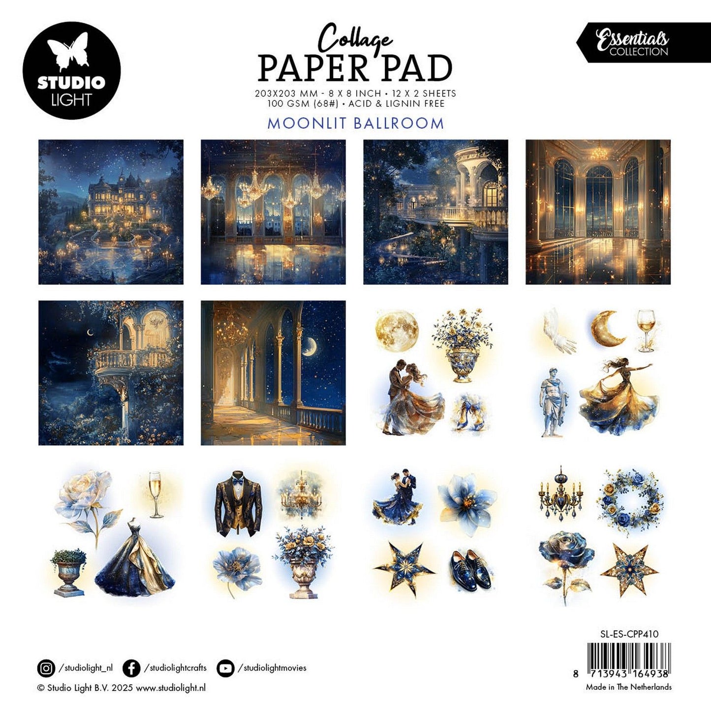 Luz de estudio • bloc de papel para collage de elementos esenciales salón de baile iluminado por la luna