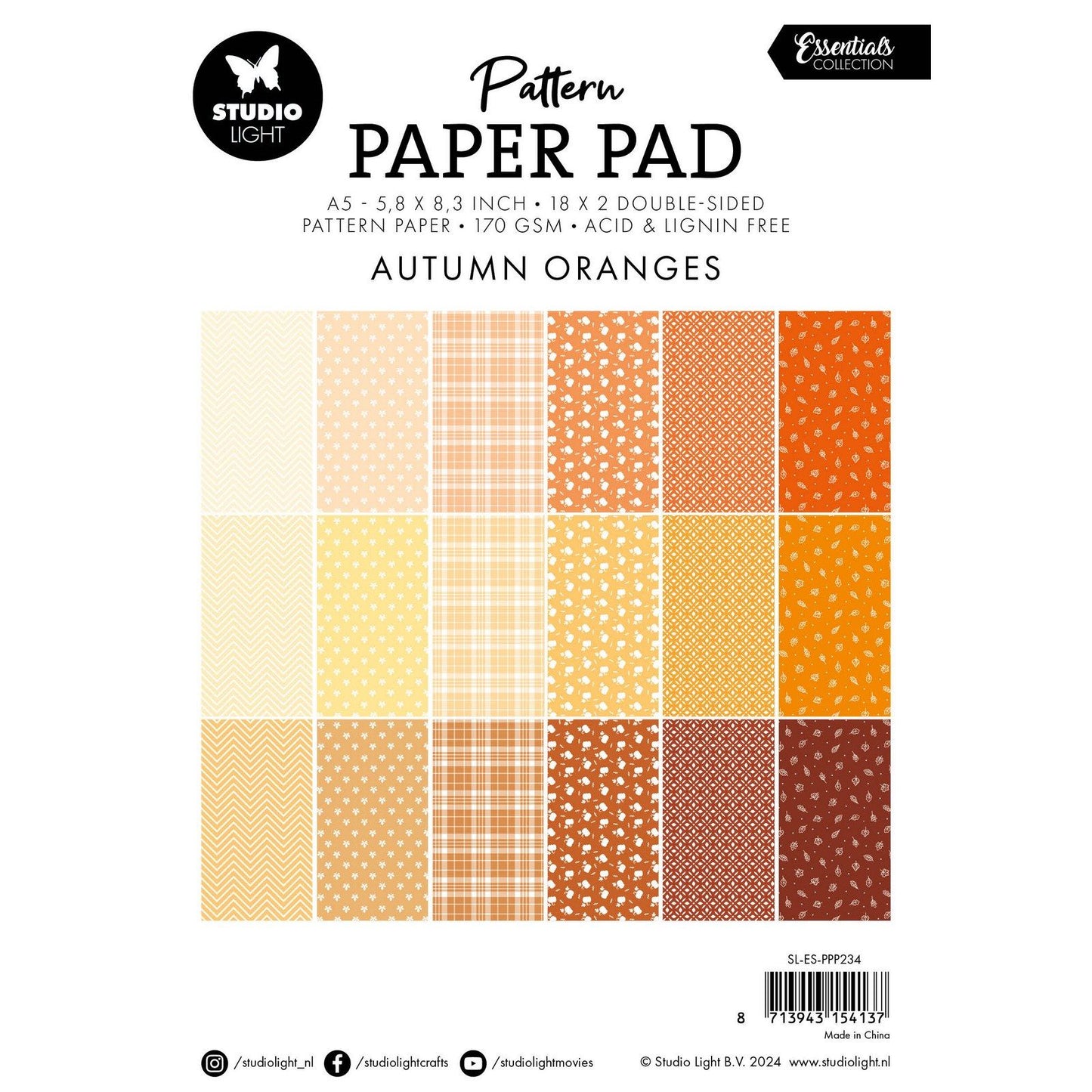 Luz de estudio • Bloc de papel con patrón esencial en tonos naranja